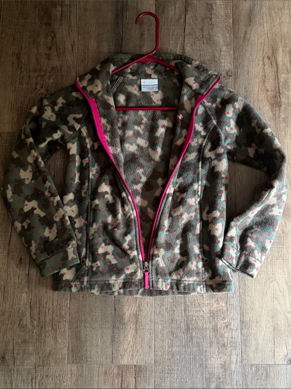 Columbia Girls' Pink-Trim Olive Camo Fleece Jacket